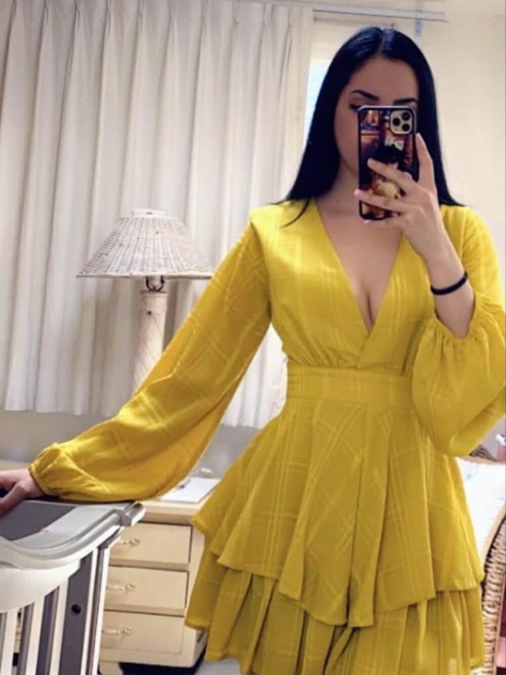 Fashion Nova yellow long-sleeve layered romper